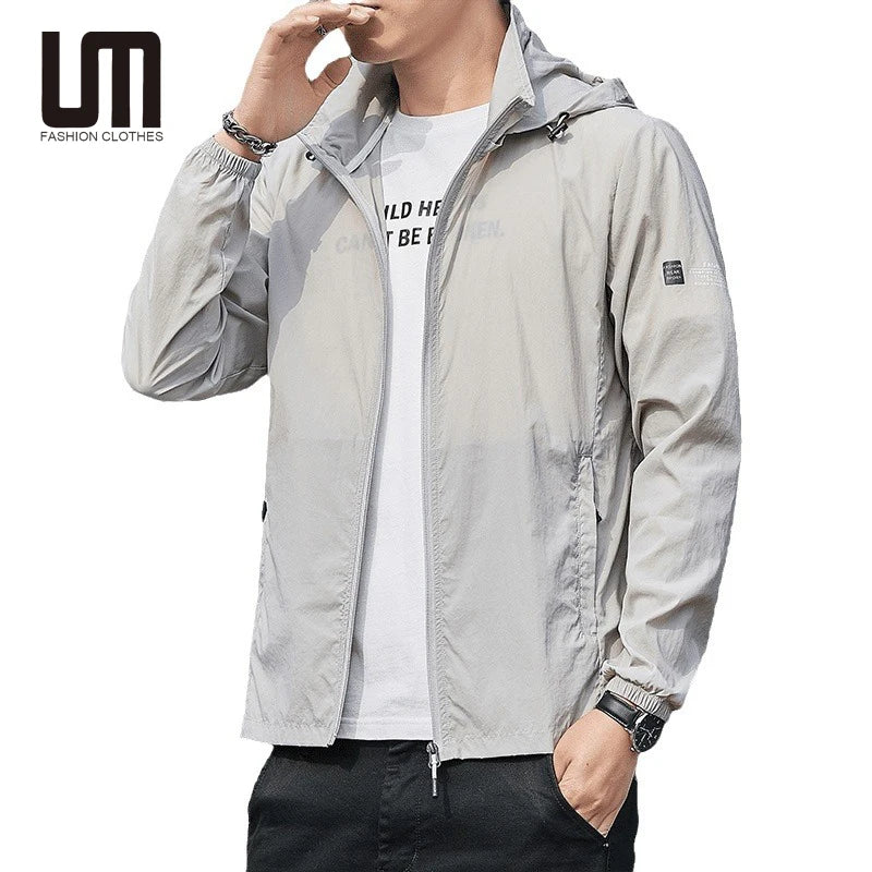 Liu Ming Cheap Wholesale Men Summer Zip Pockets UV Sun Breathable Lightweight Windbreaker Hooded Plus Size Jackets