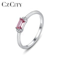 CZCITY Sterling Silver Fashion Woman New Trendy Red Ruby Girl Real 925 Synthetic Gemstone Unique Pink Diamond Ring