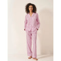 Pink and White Stripe Women's Pajama Set Organic Cotton Long Sleeve Trouser