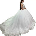 S0948N Wedding Gown for Bride White Backless Lace Dress with Royal Design Chapel Train Pattern Decoration Shoes Included