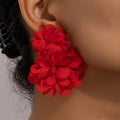 2024 New Arrival Fashion Jewelry European Metal Double Heart Earring Polyester Fabric Bohemian Big Floral Flower Drop Earrings
