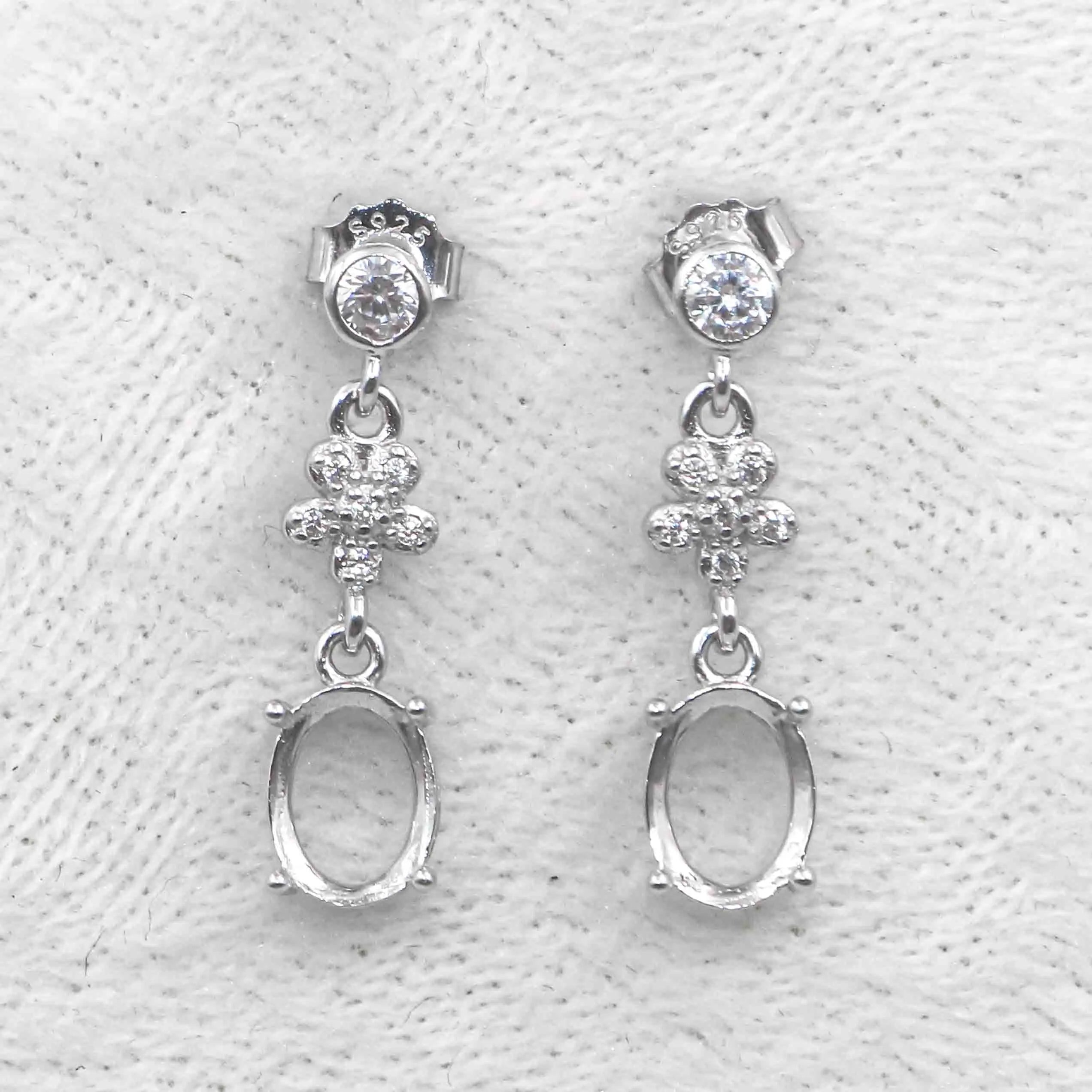 Sterling Silver 6*8mm Semi Mount Stud Eardrops Empty Frame Support Blank Setting S925 Base Without Center Stone DIY for Inlay