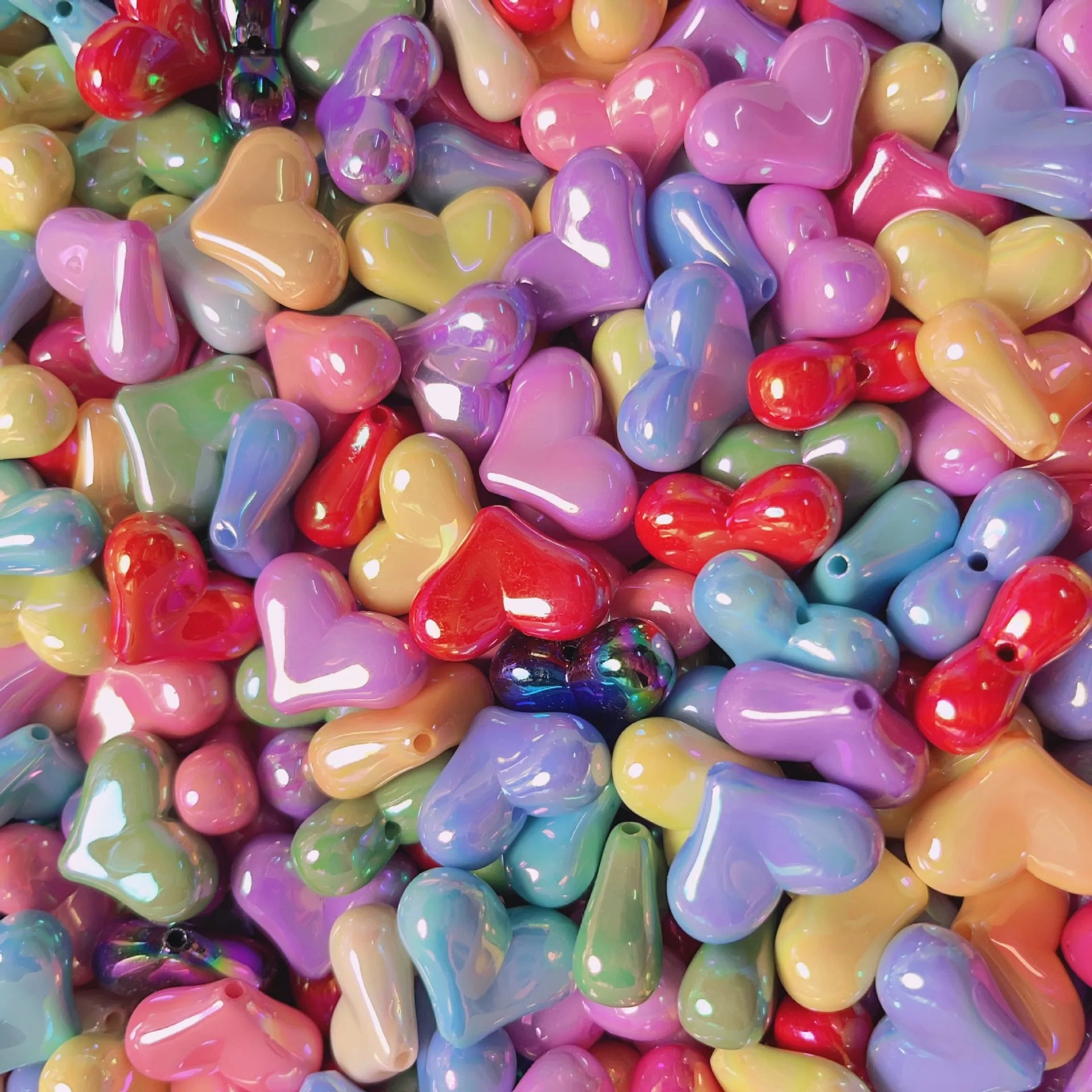 17*23mm UV Color Acrylic Red Love Heart Shape Beads DIY Mobile Phone Chain Bracelet Necklace Beaded Material Jewelry Accessories