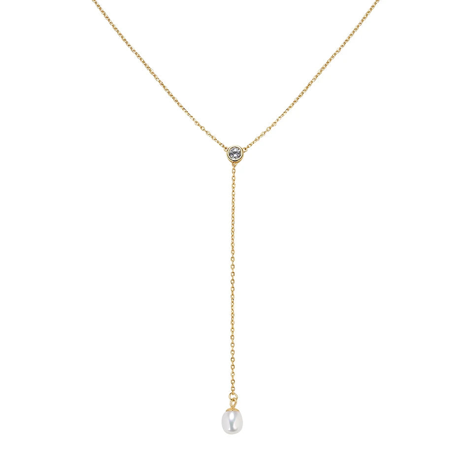 925 Sterling Silver Lariat Necklaces Zirconia Jewelry 18k Gold Vermeil Freshwater Pearl Long Chain Pendant Necklace