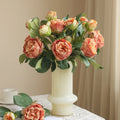 Hot Selling Burn Edge 2 Heads Artificial Silk Peony Flower for Home Decor Wedding Table Backdrop Decoration