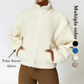 Women Furry Casual Fall Winter Zip up Jacket Gym Long Sleeve Workout Yoga Coat