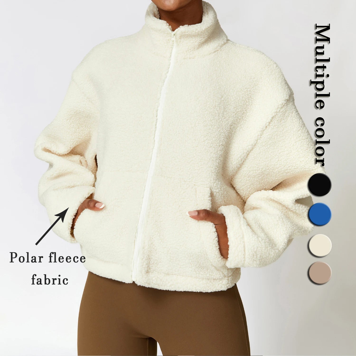 Women Furry Casual Fall Winter Zip up Jacket Gym Long Sleeve Workout Yoga Coat