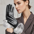 Pretty Ladies Real Leather Rex Rabbit Fur Driving Gloves
