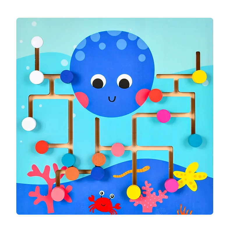 Octopus Shape Maze Learning Toys 8 Colors Activity Board Game Wooden Maze Puzzle Game for Kids