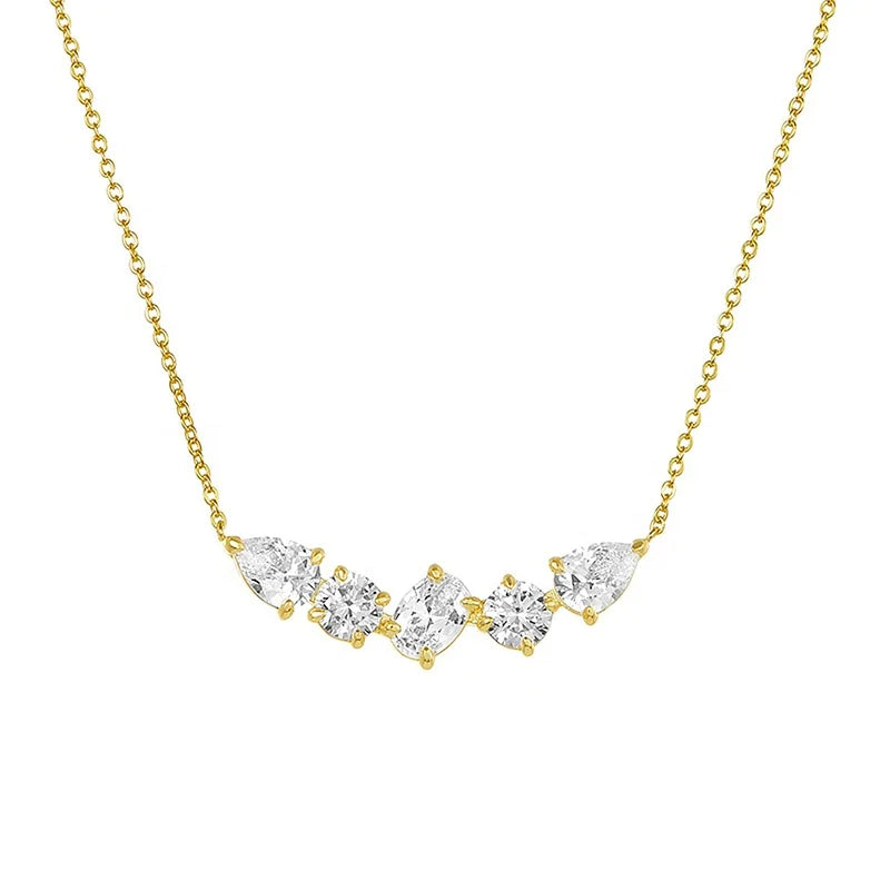 Milskye Chic Elegant Jewelry 18k Gold Plated Silver 925 Diamond Pear Oval Round Palace Necklace