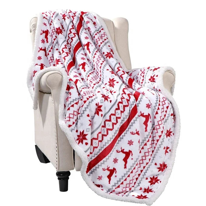 Wholesale Cozy Fluffy Custom Christmas Design Coral Sherpa Fleece Throws Blankets for Winter