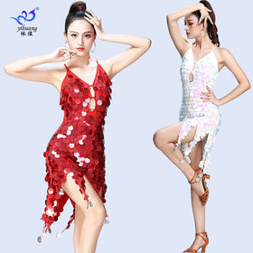 Latin Dance Sequin Slip Dress Performance Costume