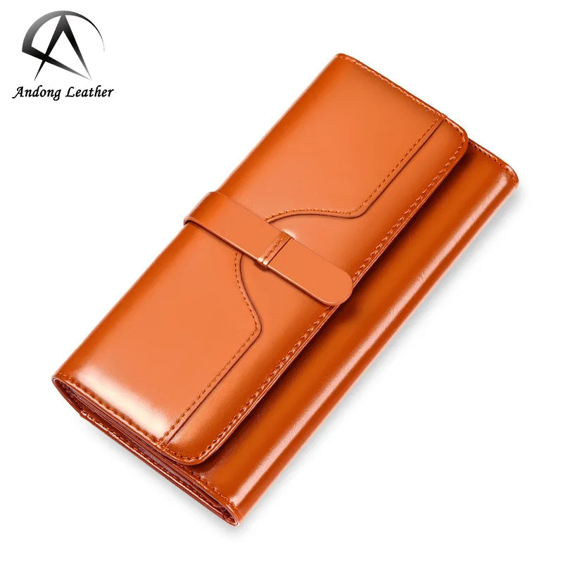 Andong Long Wallet Purse for Women Fashion Female Wallets Phone Pocket Ladies Clutch Purses Genuine Cow Leather Bag MCS-2227
