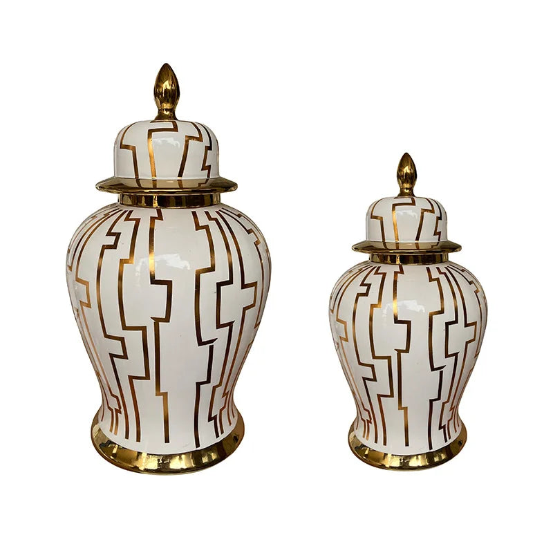 Electroplated Gold Decal Ceramic Porcelaine Ginger Jars With Lid