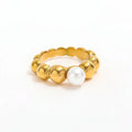 Fenny 18K Gold Plated High End Luxury Waterproof Fashion One Pearl Gold Bead Rounding Stainless Steel Ring Wholesale Jewelry