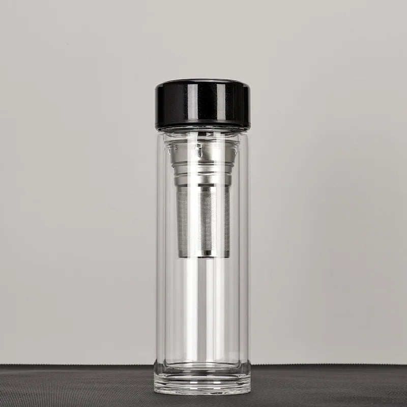 Borosilicate Glass Tea Infuser Water Bottle Double Wall Insulation 350ml Capacity Eco-Friendly Retains Heat for Longer Enjoyment