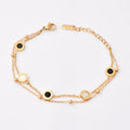 Gold Stainless Steel Double Layer Double Sided Black and White Shell Women Adjustable Chain Bracelet