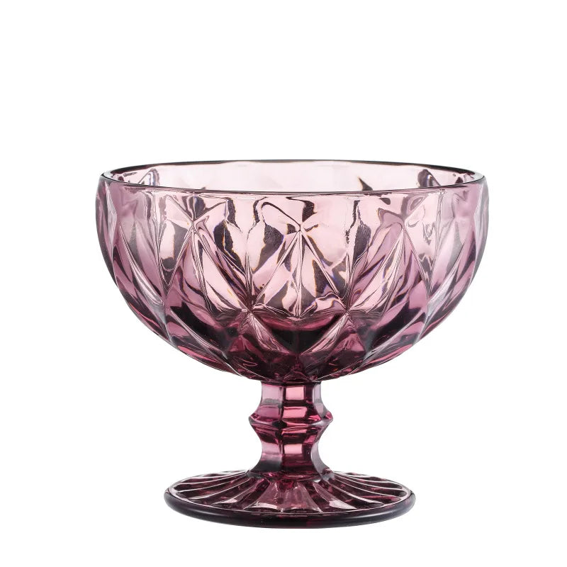 10.9cm Three-color European Style Retro Embossed Ice Cream Bowl Suitable for Wedding Party Glass Thickened Fruit Salad Bowl