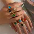 Stainless Steel Open Adjustable Colorful Stone Rings for Women Trendy Ladies Finger Ring Female Hand Accessories Fashion Jewelry