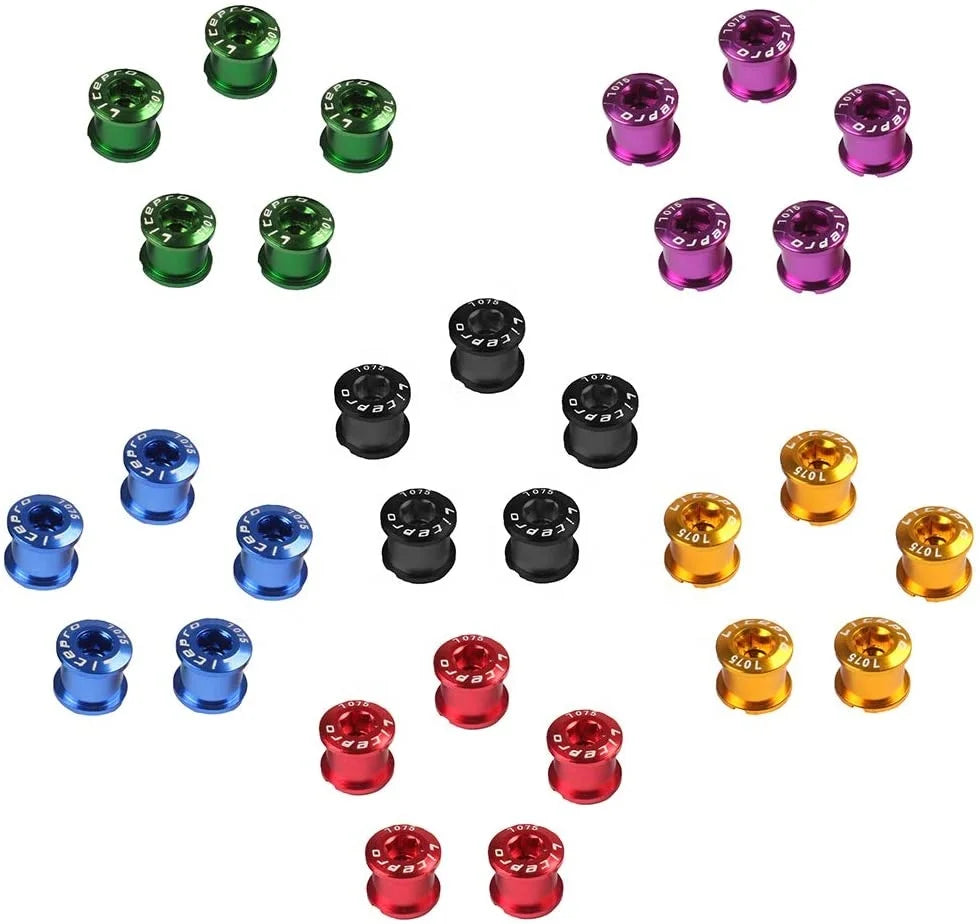 For CNC 7075 Aluminum 5-Piece Set for BMX Mountain Bikes M8 Bike Cranket Fixing Bolt and Single/Double Chainwheel Screws