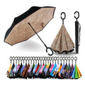 Double Layer Inverted UV Protection Reverse Umbrellas Windproof C Handle Leopard Print Reverse Umbrella