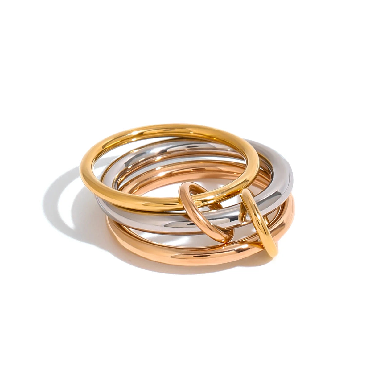 N&S 18K Gold Plated Interlocking Triple Ring Modern Romantic Style Stainless Steel Rose Gold Mixed Color Engagement Gift