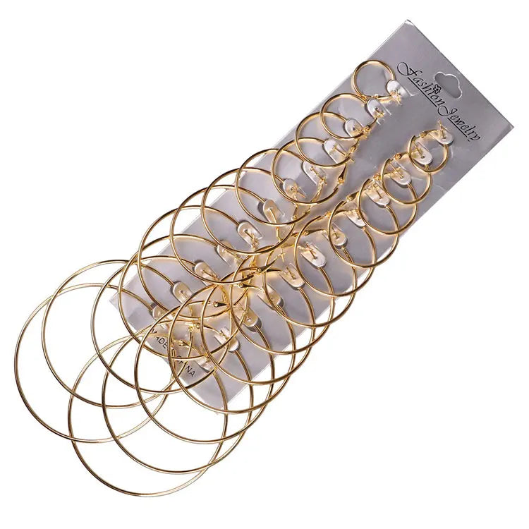Wholesale 12 Pairs Punk Brinco Round Earrings Sets Jewelry Fashion Exaggerated Gold Big Circle Hoop Earrings for Women 2023