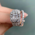 CAOSHI Top Quality  Luxury Princess Cut Zircon Full Filled Square Multi Layer Women Girls Silver Luxury Ring Set