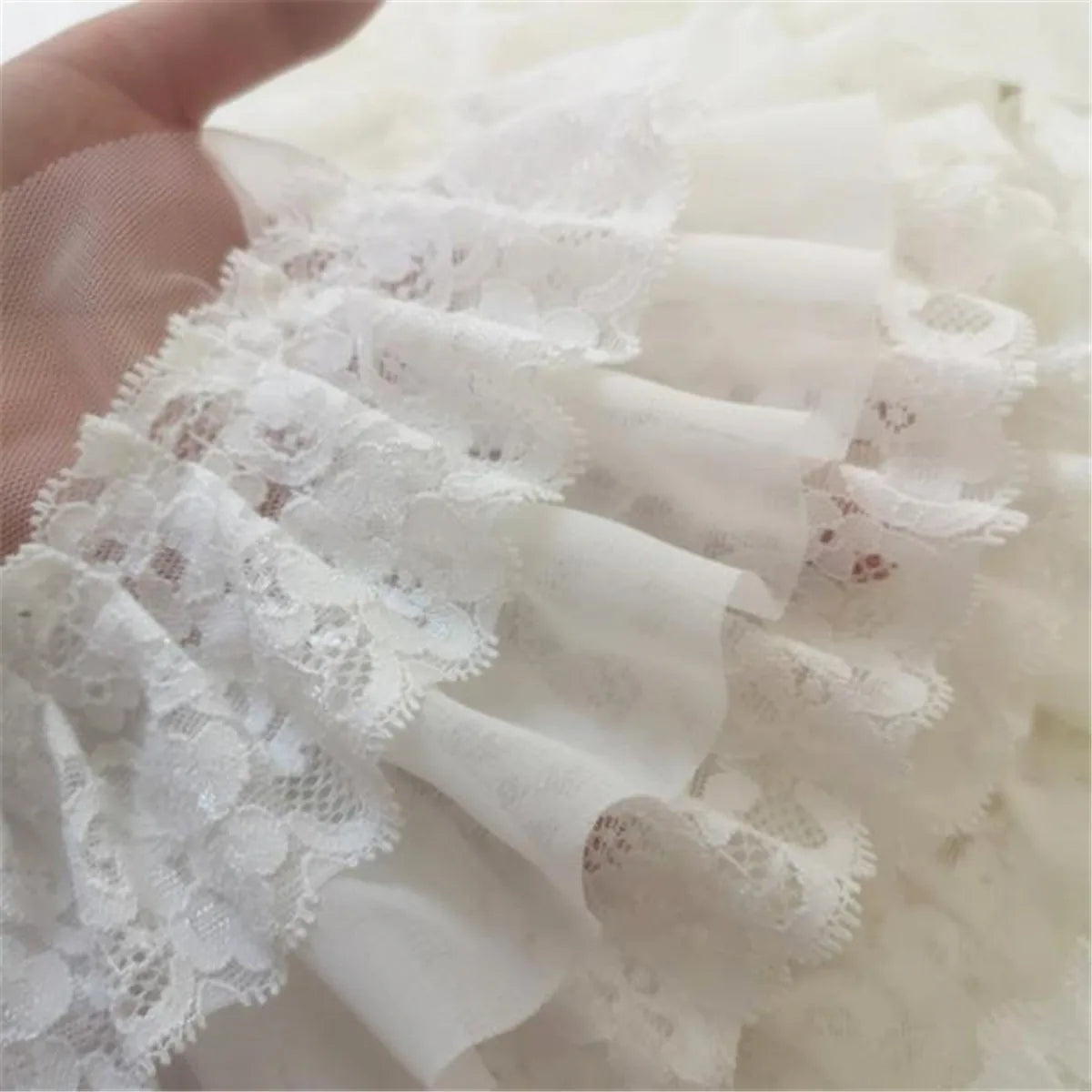12cm Chiffon Ruffle Three Layers Tiered Lace Trim Pleat Ribbon Dress Hemline Fabric Sewing Accessories