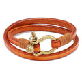 New Arrivals Handmade Vintage Leather Bracelet Cowhide Double Loop Bangle Horseshoe Buckle Bracelet for Men