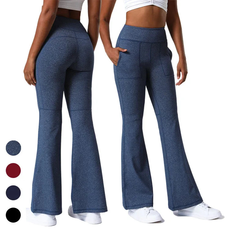 Casual Women Sport Yoga Flare Pants Trousers Lady Straight Leg Bell Bottom Boot Cut Pants Leggings Gym