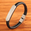 Trendy Popular DIY Customer Logo Wristband Engraved Stainless Steel Clasp Bracelet Handmade Genuine Leather Bangle Men's Jewelry