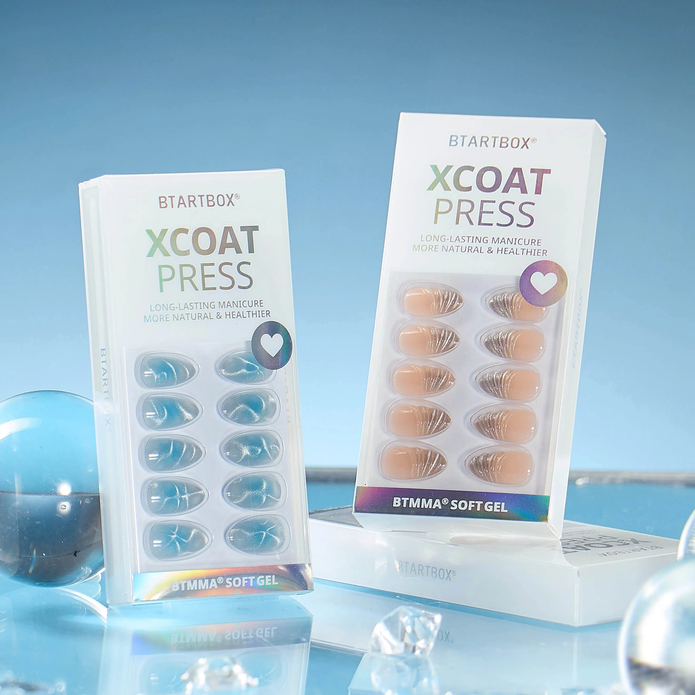 BTARTBOX XCOAT Press on Nails Set Wholesale Short Almond Faux Ongles 3D French Tip Cat Eye Hand Made False Fake Artificial Nails