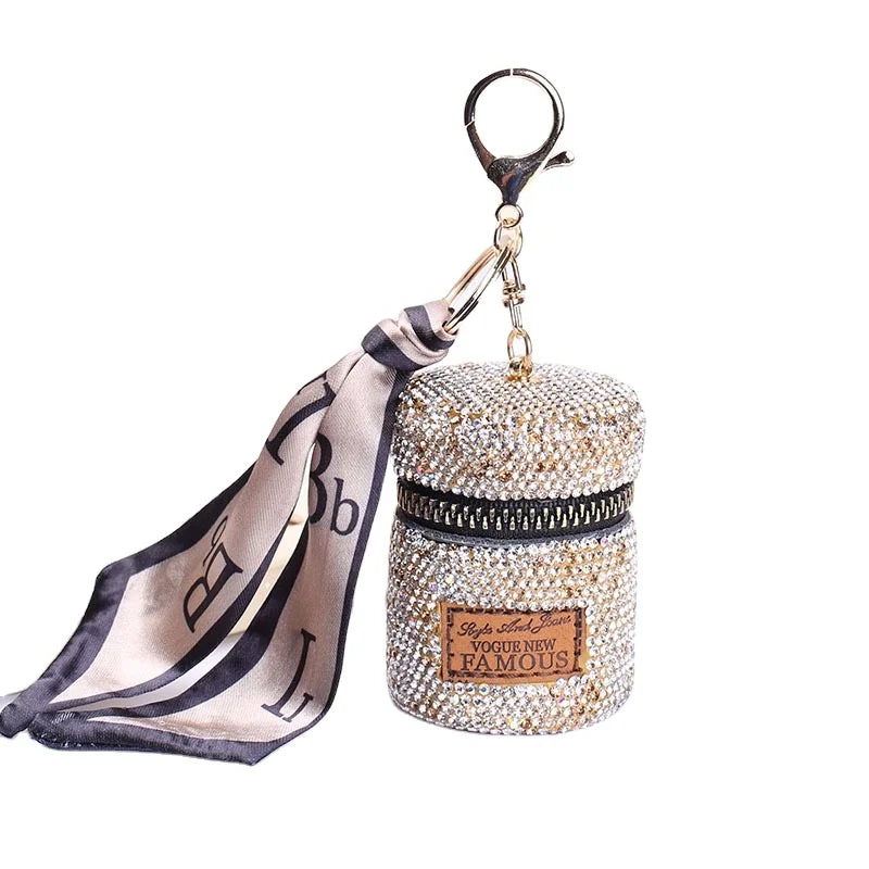 Bling Rhinestone Mini Airpods Pouch Earphone Case Car Keychain Wallet Bag Pendant Girl Key Chain Lipstick Bag