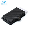 Factory Custom Slim Pop up Carbon Fiber Leather Cover Automatic Aluminium min Credit Card Holder Wallet