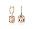 Aquamarine Morganite Cushion Cut Cubic Zirconia 925 Silver Jewelry 9mm Rose Gold Plated Halo Drop English Lock Earrings