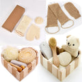 YUE Custom New Ramie Full Sisal Clean Rrubbing Mud Bath Set Bath Pull Back Strip Jute Sponge Wooden Barrel Bath Set