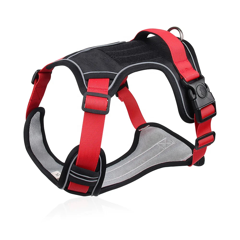 No Pull Adjustable Reflective Neoprene Dog Backpack Vest 1680d Oxford Dog Harness With Personalized Sticky Function