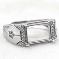 Sterling Silver 8*11mm Semi Mount Men's Ring Frame Empty Blank Claw Setting S925 Base Holder Without Center Stone for DIY Inlay