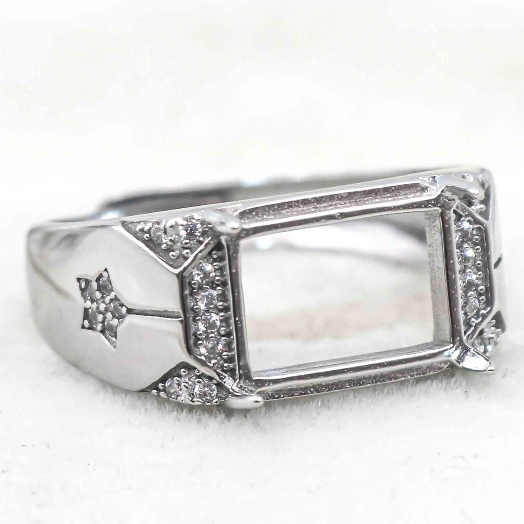 Sterling Silver 8*11mm Semi Mount Men's Ring Frame Empty Blank Claw Setting S925 Base Holder Without Center Stone for DIY Inlay