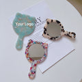 Zonyin Custom Logo Portable Cat-Shape Handheld Makeup Mirror Acetate Handle Small Cute Cosmetics Mirror for Women's Travel Use