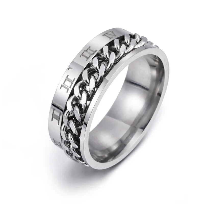 Men Jewelry Stainless Steel Spinner Finger Roman No Rotating Anxiety Ring