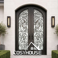 Luxury Arched Wrought Iron Door Double Entry Steel Glass Villa Entrance Door Decorative Exterior Door Custom Cosyhouse