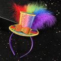 MH-0274 Party Carnival Striped Polyester Funny Rainbow Sequin Feather Mini Top Hat Headband