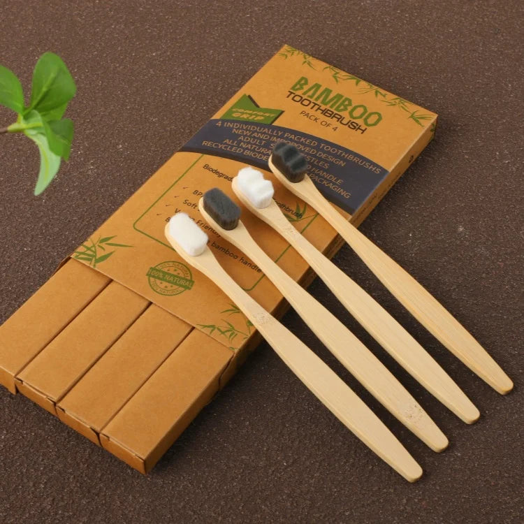 Custom Private Label Biodegradable Bamboo Micro-Nano Charcoal Toothbrush with 20000 Soft Silk Nano Bristles