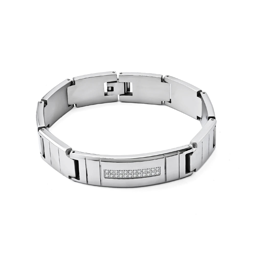 Alin Wholesale Men's Unisex Stainless Steel Bracelet Elegant and Luxurious Polished Rectangular Links with Vintage Style