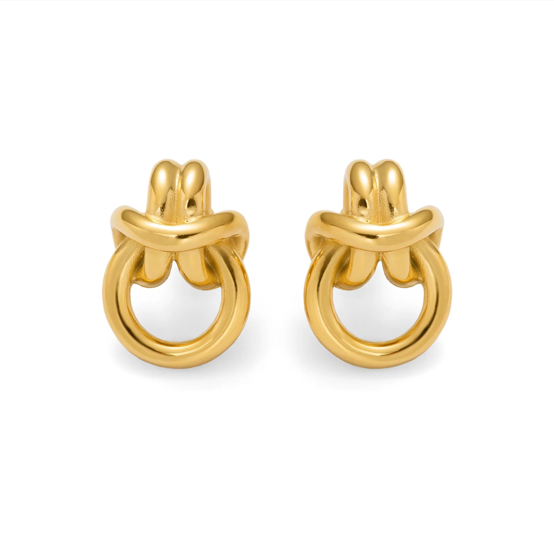 Stylish Retro Personality Stainless Steel Plated 18K Gold Knot Design Earrings Women