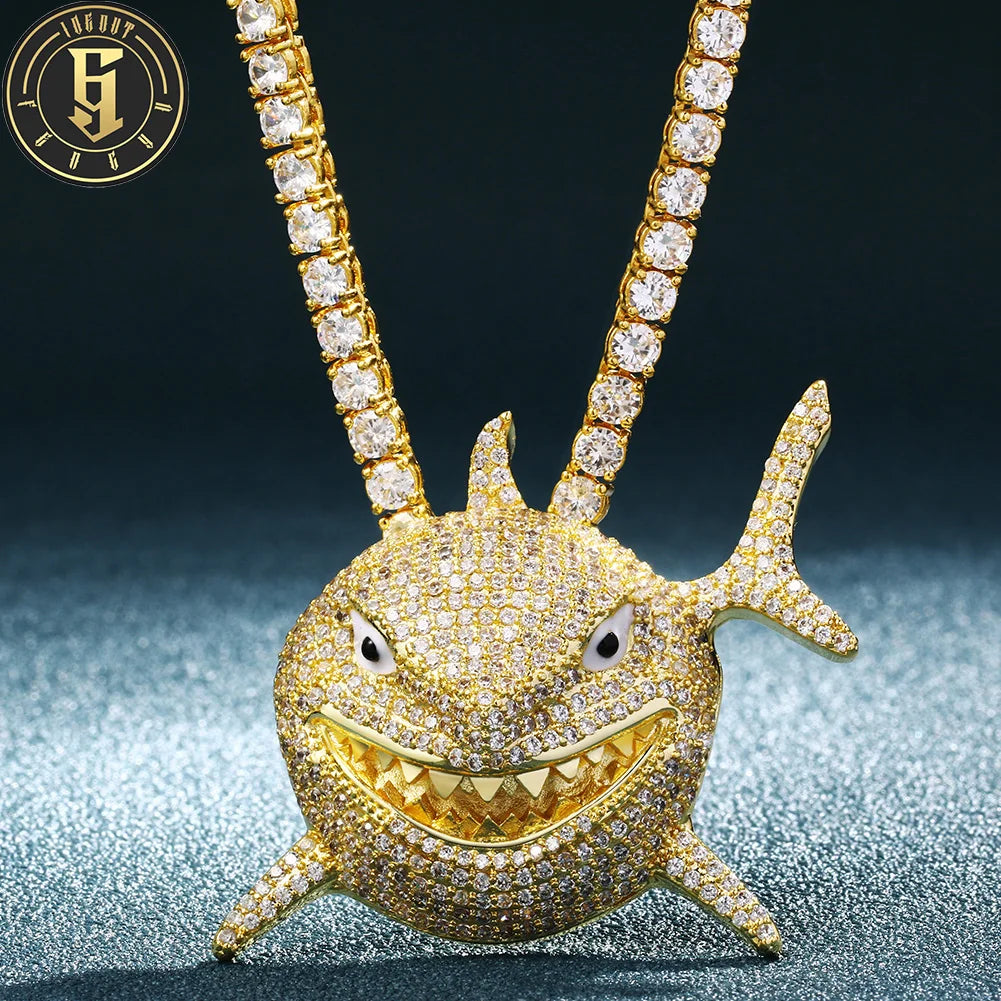 Wholesale Men Hiphop Iced Out Gold Plated Brass Animal Whale Shark Charms Pendant Punk Designs Zircon Diamond Jewelry