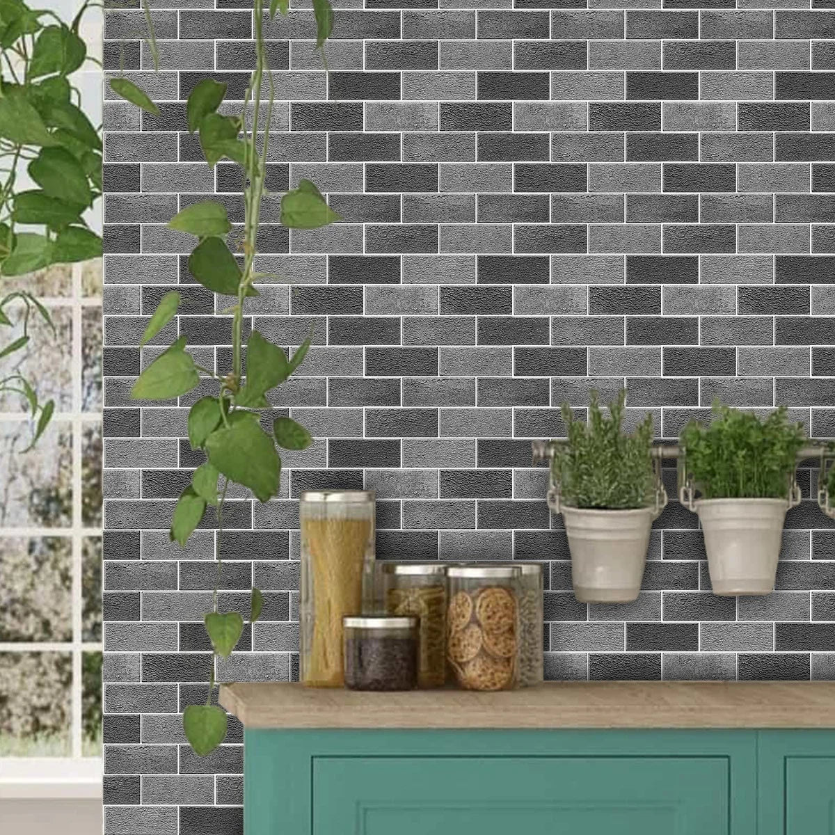 Subway in 2.0 Thickness Light Grey and Duck Grey Color Peel and Stick Backsplash Wall Tiles 12 X 12"