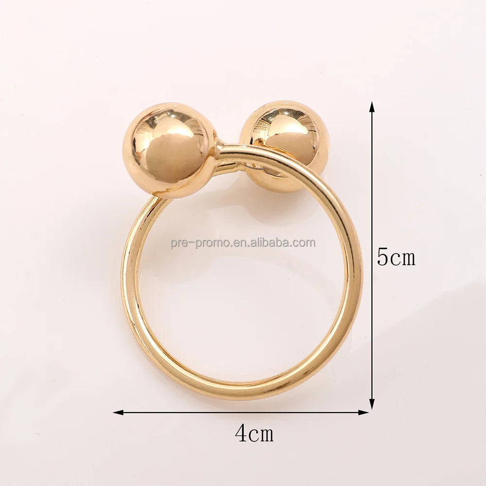 Wholesale Wedding Double Pearls Metal Gold Napkin Ring